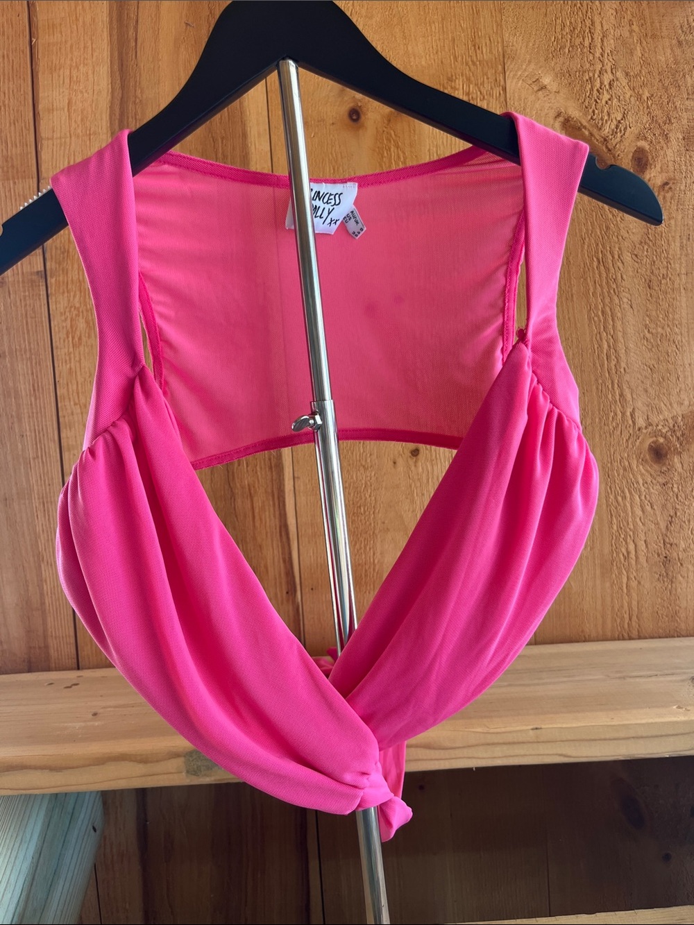 Princess Polly Hot Pink Draped Tie Crop Top